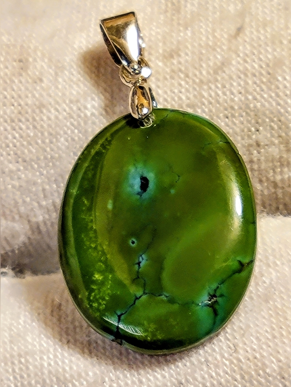 11.10ctw Natural Green Turquoise - 925 Sterling Silver Pinch Bail Pendant